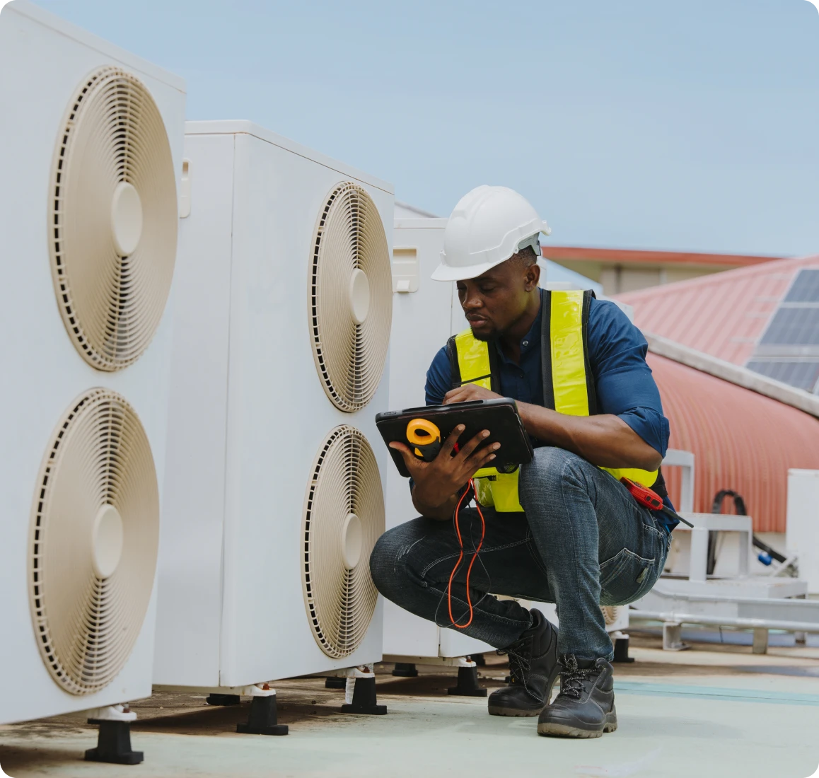 Engineer checking air conditioning systems