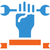 Fist with wrench, construction symbol