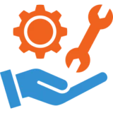 Hand holding gear and wrench icon